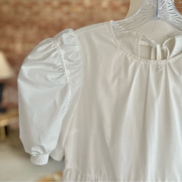 En Saison Midi Dress White Tiered Puff Short Sleeve Midi XS Babydoll Open Back - Picture 5 of 17